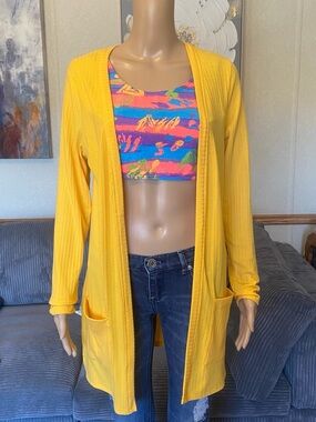 Streetwear Society Yellow Open-Front Ribbed Cardigan